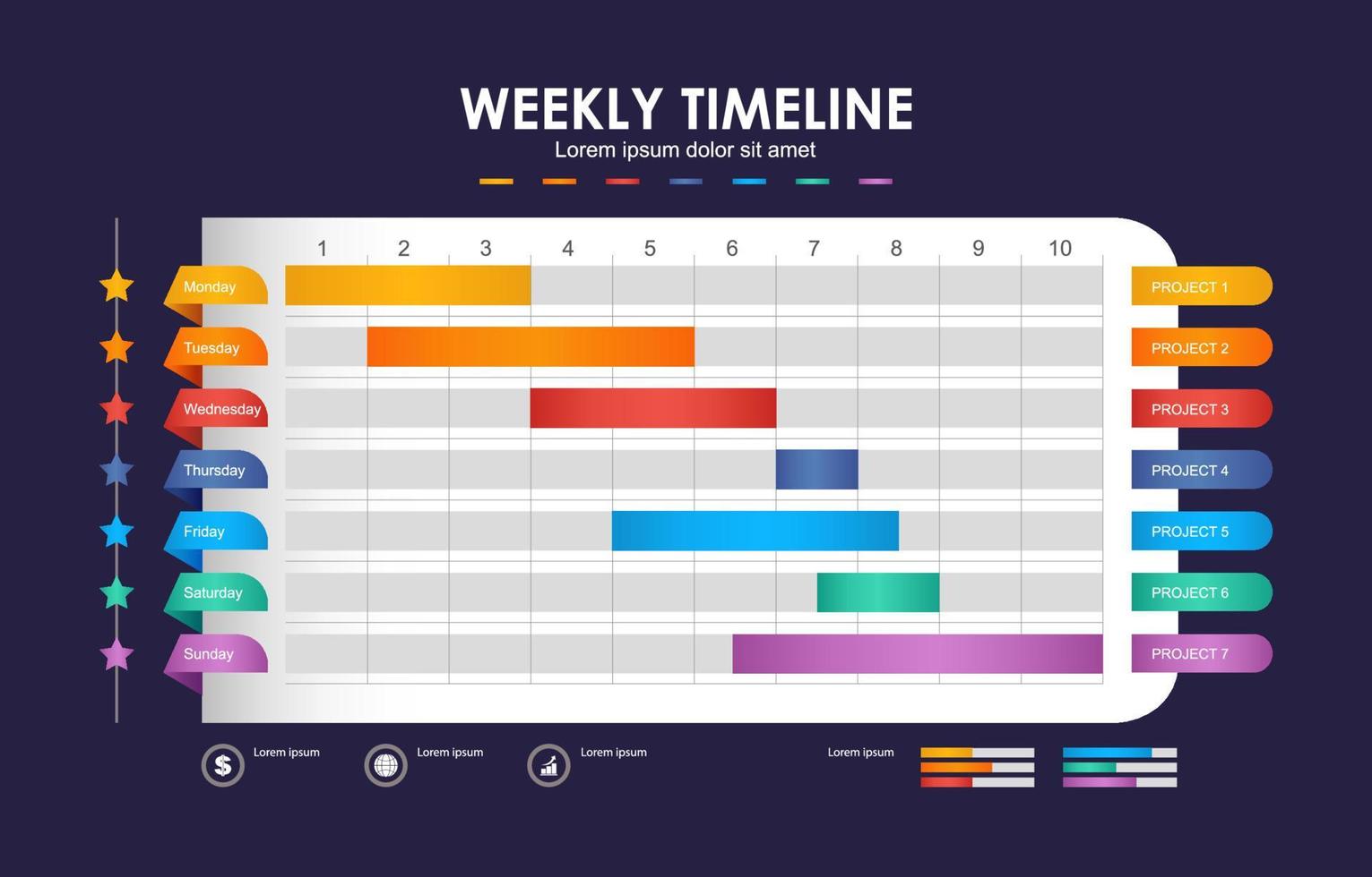 concepto de línea de tiempo semanal vector