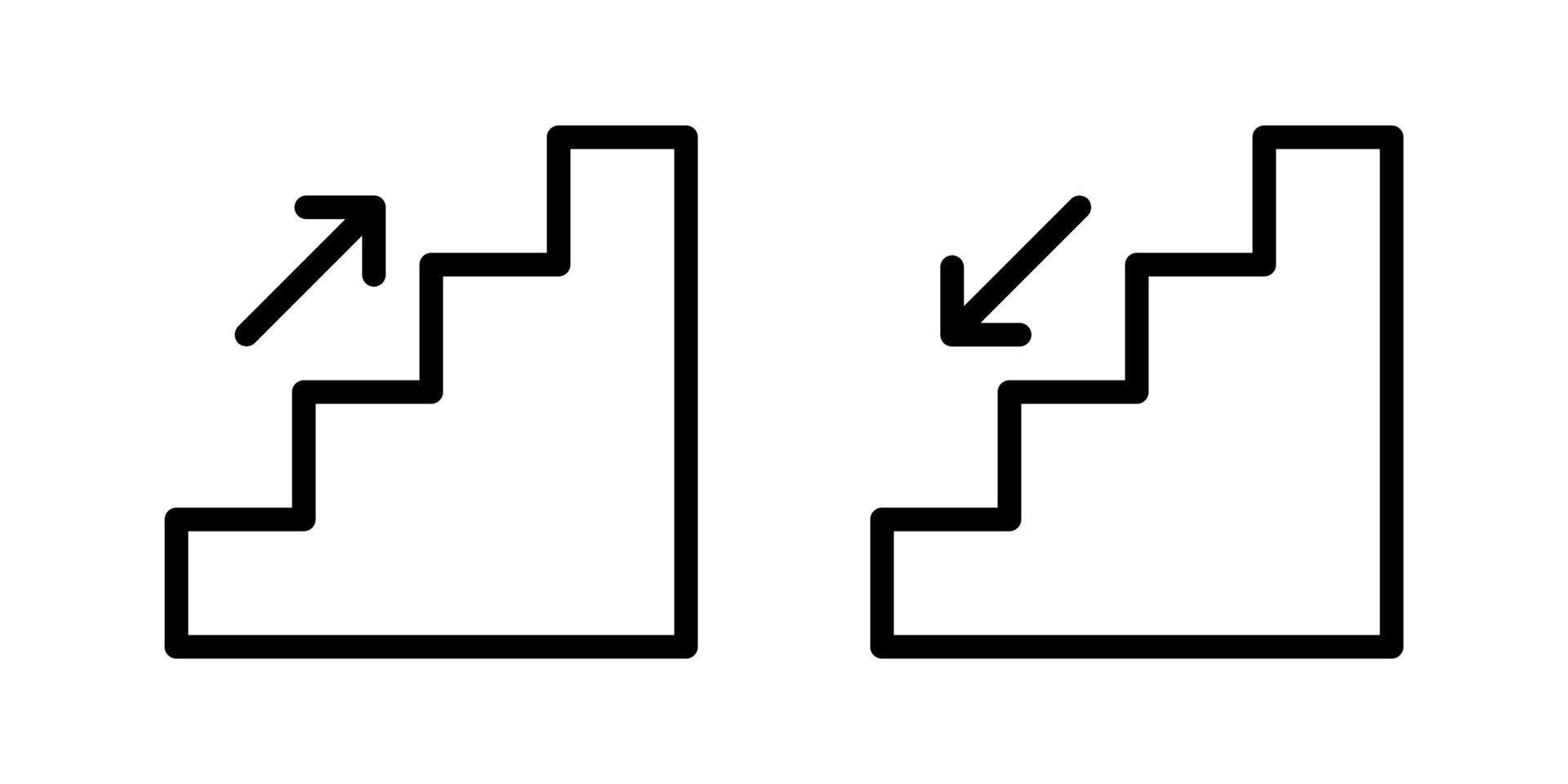 Stairs up and stairs down sign icons in line style design isolated on white background. Editable stroke. vector