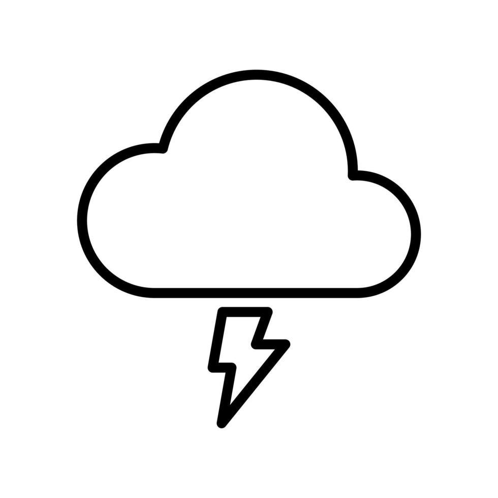 nube y relámpago, tormenta nublada, nube con icono de destello de perno en el diseño de estilo de línea aislado en fondo blanco. trazo editable. vector