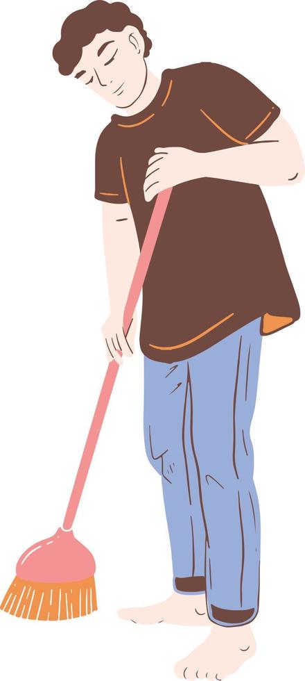 A boy sweeping floor illustration vector