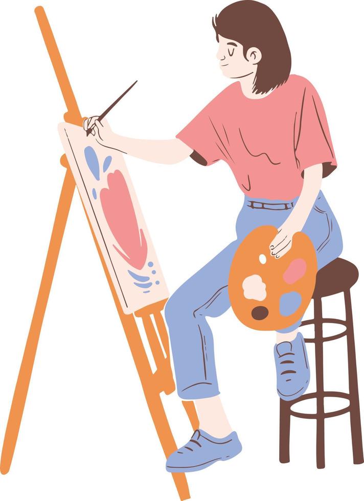 A girl painting illustration vector