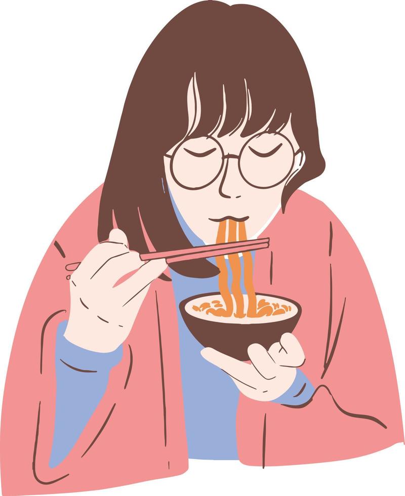 una niña comiendo comida ilustración vector