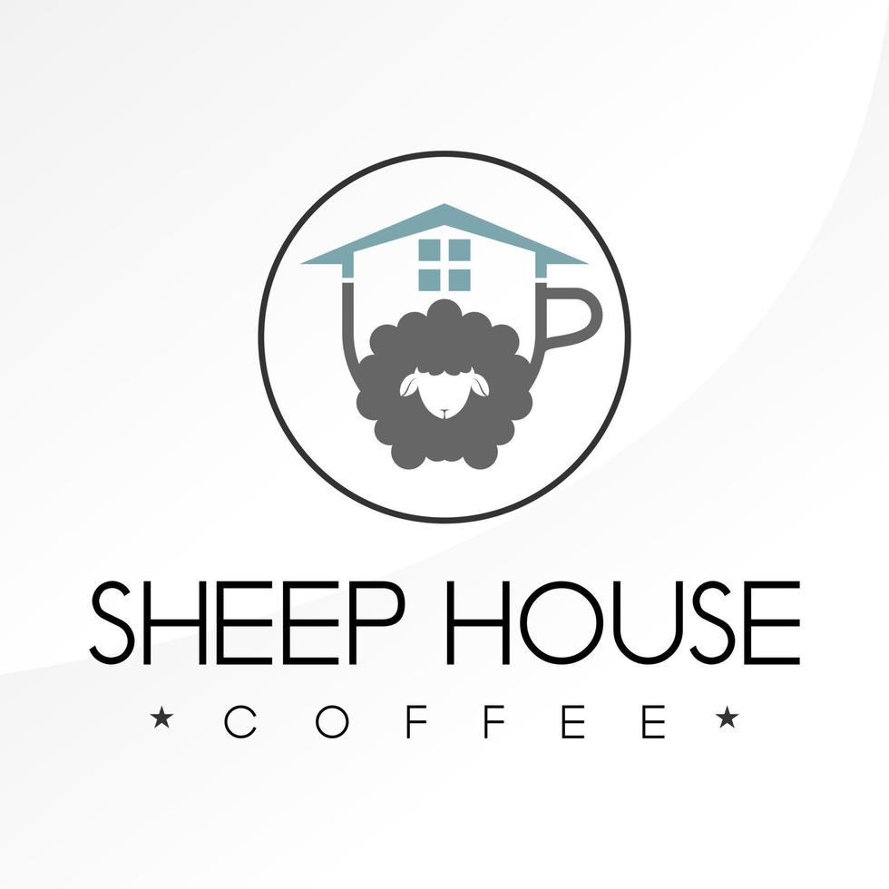 Simple and unique sheep head and coffee house image graphic icon logo design abstract concept vector stock. that can be used as symbol or relating to animal and property