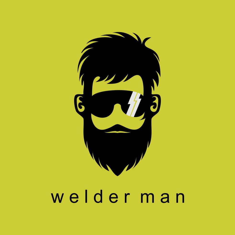 Unique welder man face with eyes glass, mustache and beard image graphic icon logo design abstract concept vector stock. Can be used as symbol related to mechanic or character.