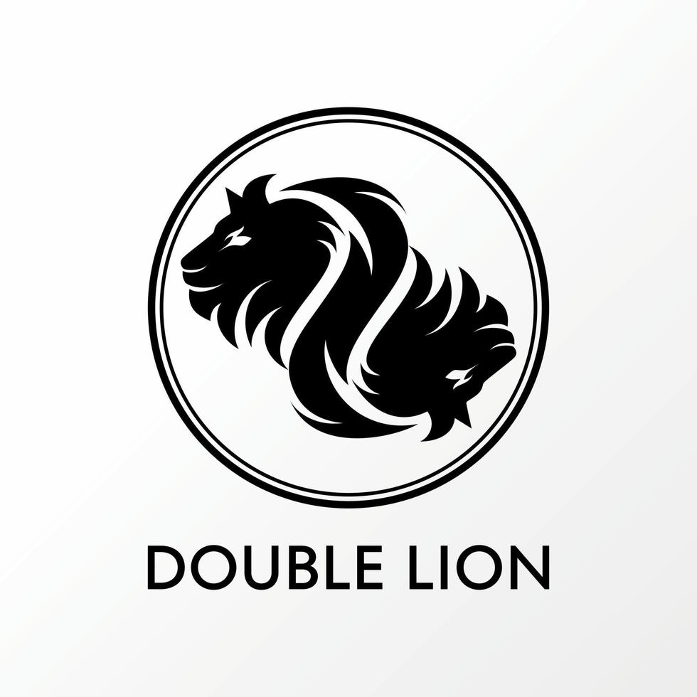 Simple and unique two lion heads that flip or turn around image graphic icon logo design abstract concept vector stock. Can be used as a symbol related to animal or character.