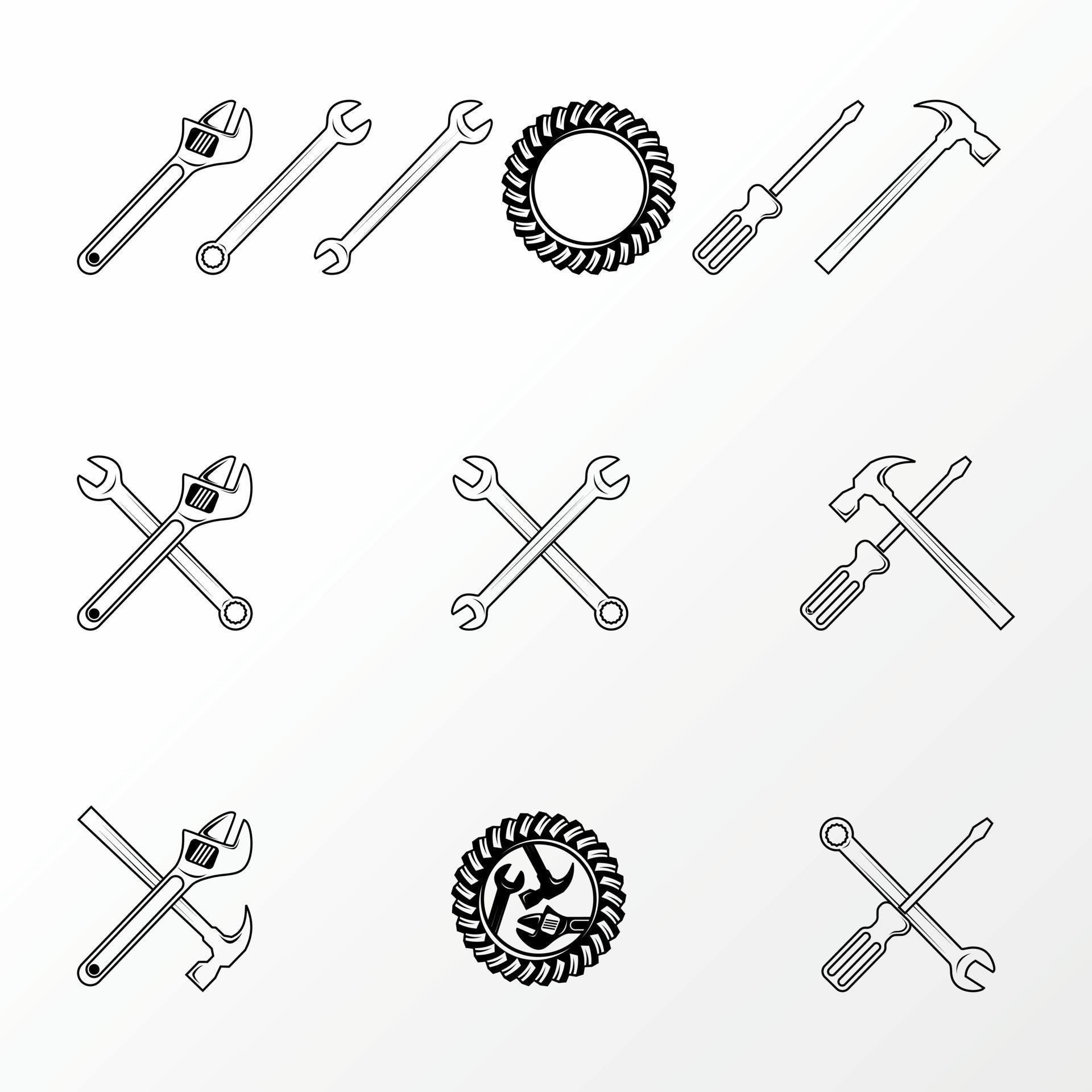 Simple and unique mechanical equipment like gear, hammer, screwdriver