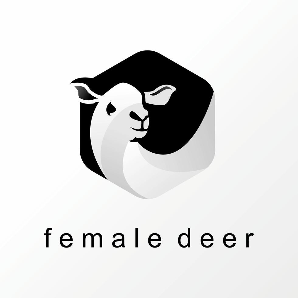 Simple and unique female deer in negative space Hexagon image graphic icon logo design abstract concept vector stock. Can be used as a symbol related to animal or character.