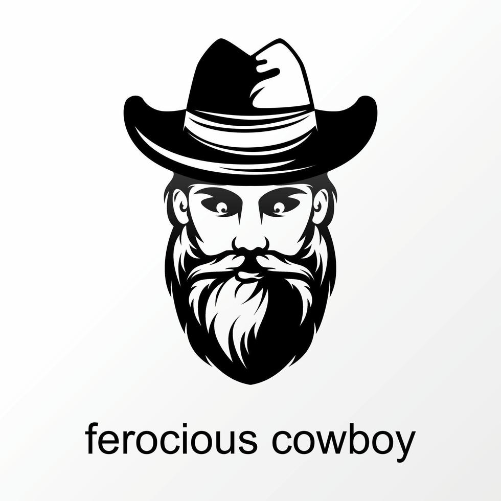 Simple and unique ferocious cowboy face with hat, mustache, and beard image graphic icon logo design abstract concept vector stock. Can be used as symbol relating to gentleman or character.