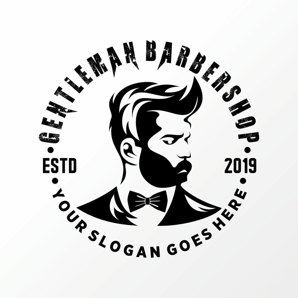 Simple and unique man face for a barbershop with mustache and beard image graphic icon logo design abstract concept vector stock. Can be used as symbol relating to gentleman or hair style