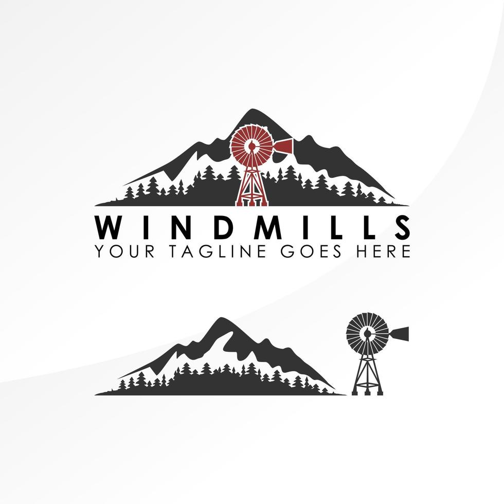 Simple and unique mountain and windmill image graphic icon logo design abstract concept vector stock. can be used as corporate symbol or relating to mountain terrain