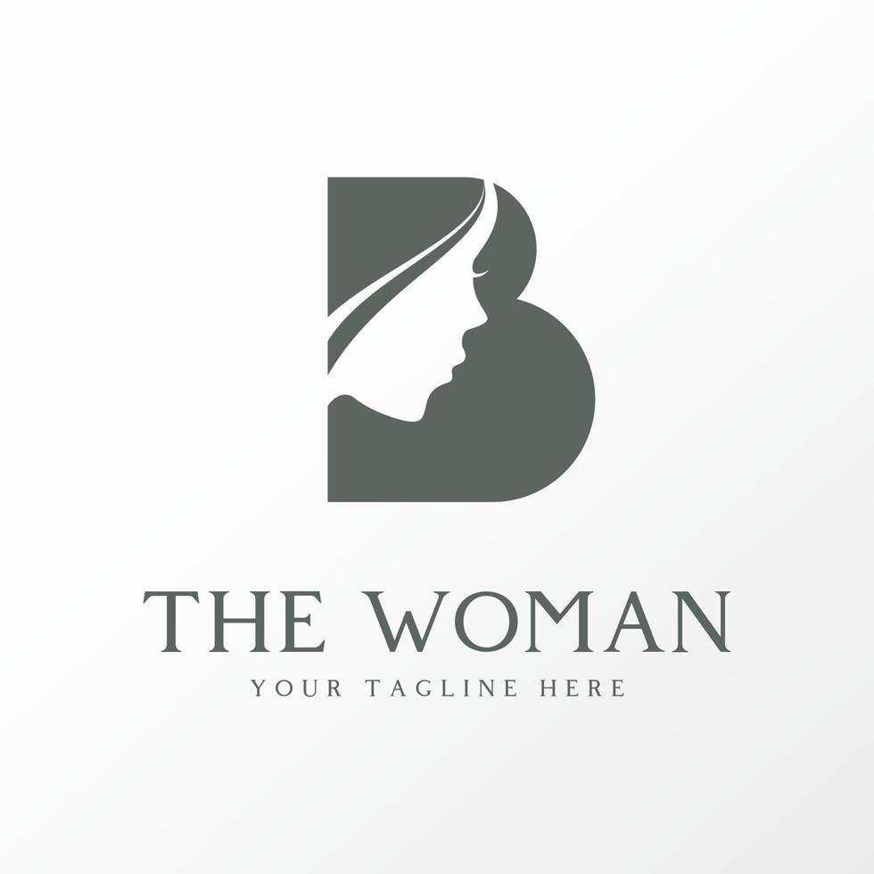 Simple and unique letter or word B sans serif font with woman side face image graphic icon logo design abstract concept vector stock. Can be used as a symbol related to beauty or initial