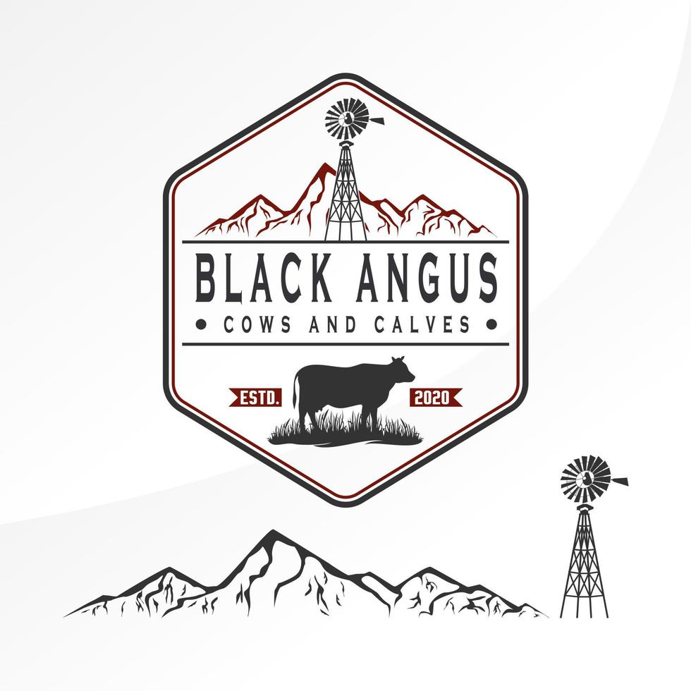 Simple and unique mountain, windmill, cow, and grass image graphic icon logo design abstract concept vector stock. can be used as corporate symbol or relating to mountain terrain