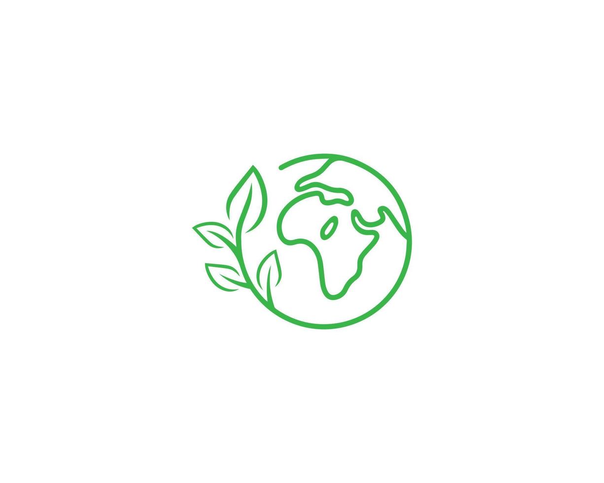 Green Earth Planet With Ecology World Logo Or Icon Design Concept Vector Template.