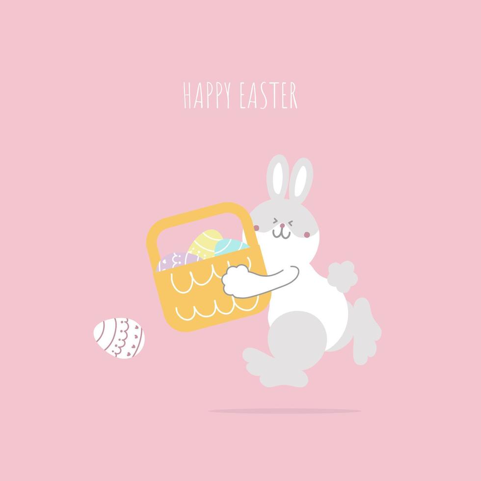 happy easter festival with animal pet bunny rabbit and egg, pastel color, flat vector illustration cartoon character