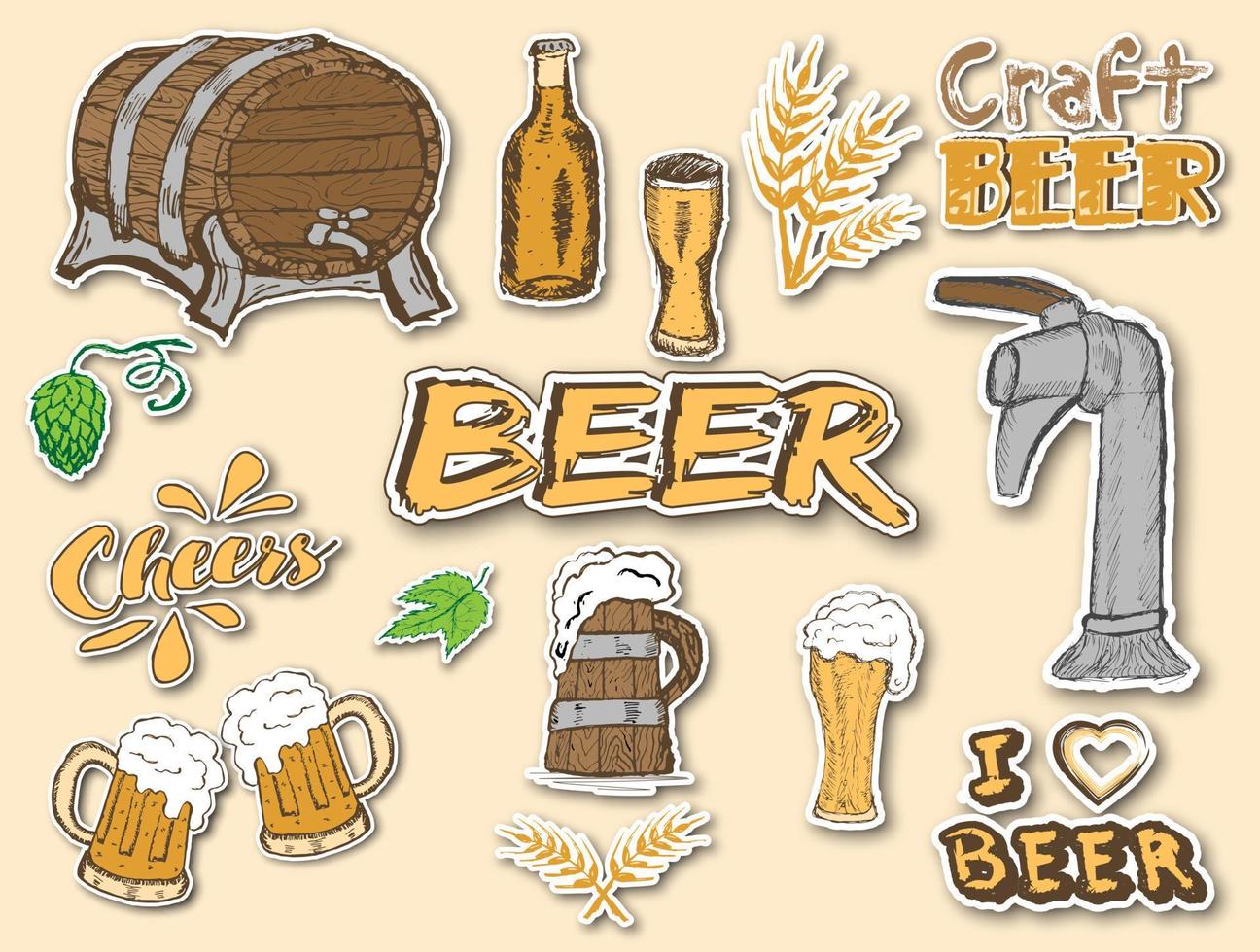 pegatinas de cerveza y objetos para el diseño vector