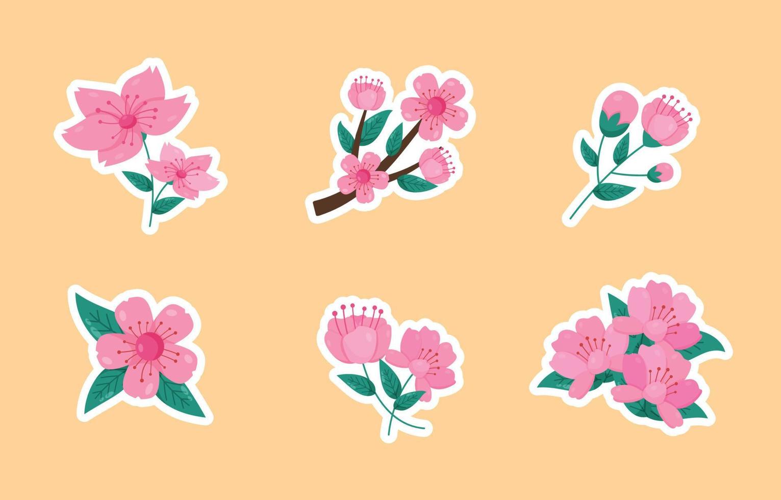 Set Of Peach Blossom Sticker Collection vector