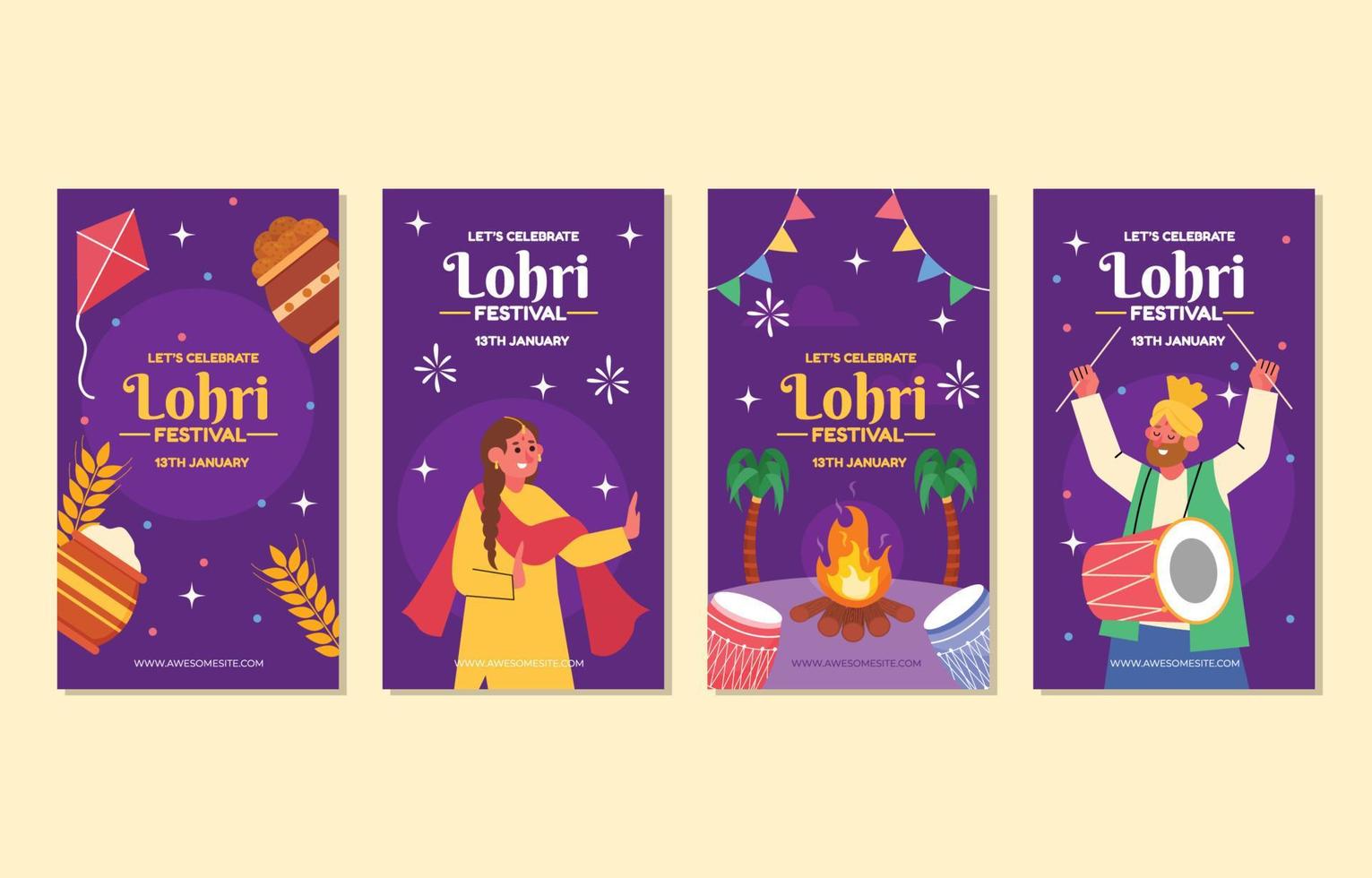 Lohri Festival Social Media Template vector