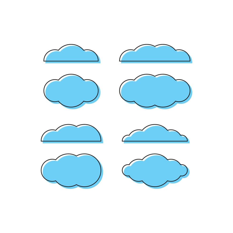 Blue clouds set isolated on white background. Simple cute cartoon design. Flat style vector illustration.