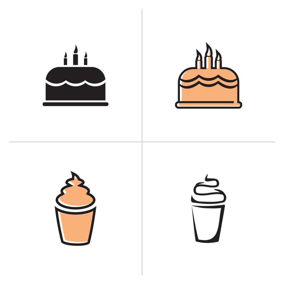 ilustración vectorial del icono de la tarta de cumpleaños con tres velas y tarta de cristal. vector