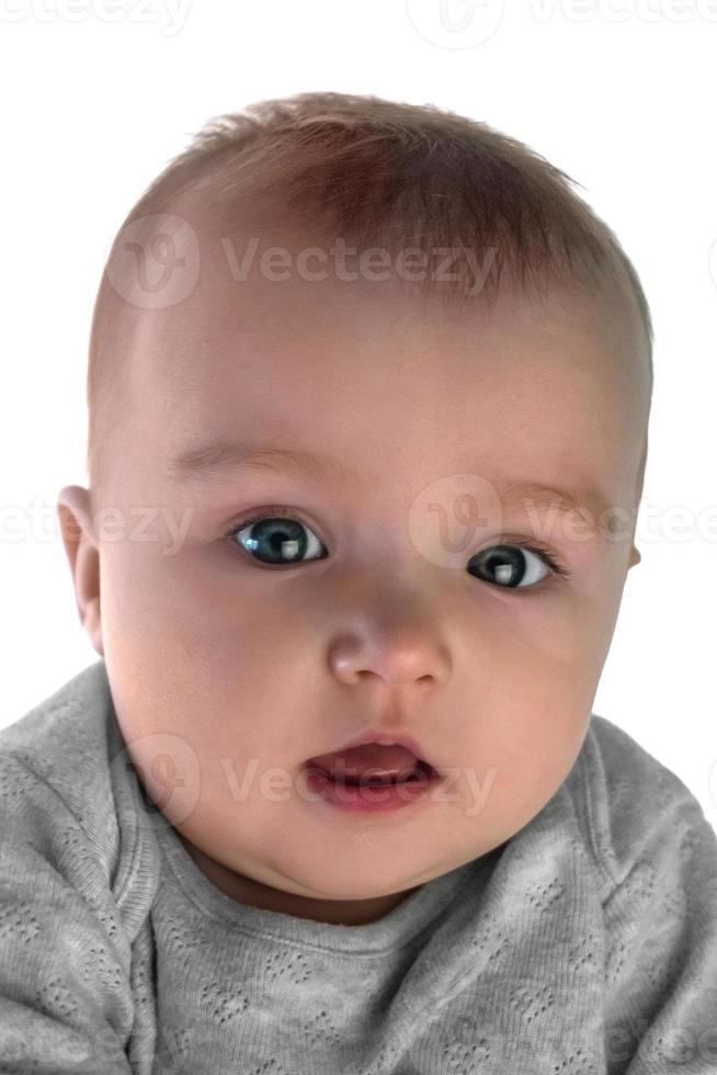 emotional baby girl isolated on white background photo