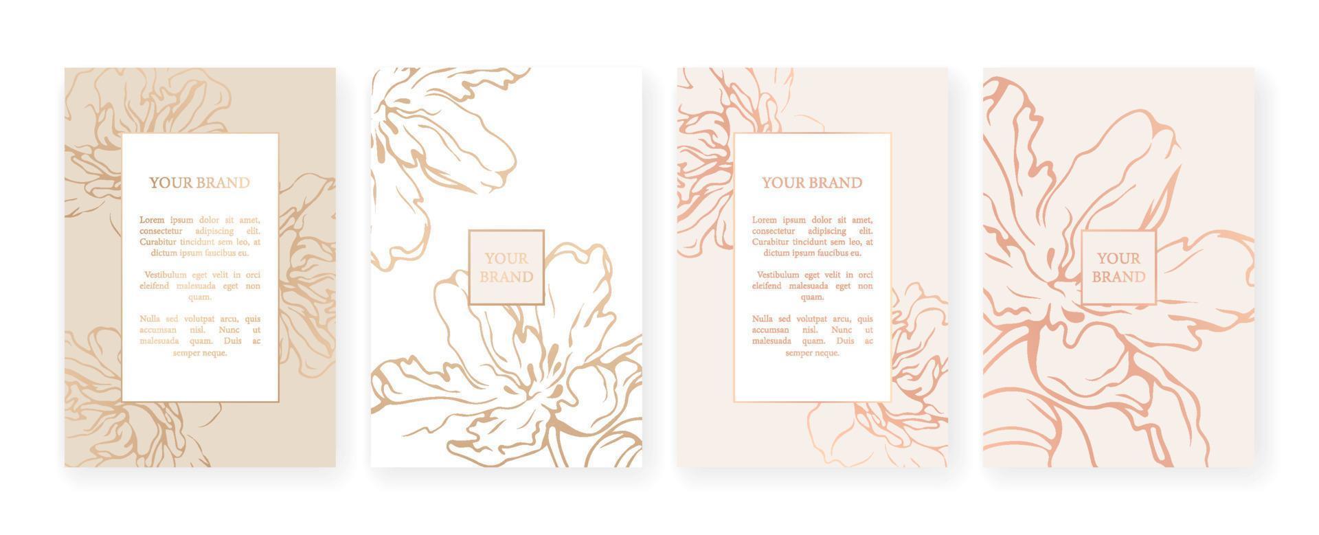 Luxury banner in light colors, frame design set with gold flower pattern. Luxury premium background pattern for menu, elite sale, luxe invite template, luxury voucher. vector