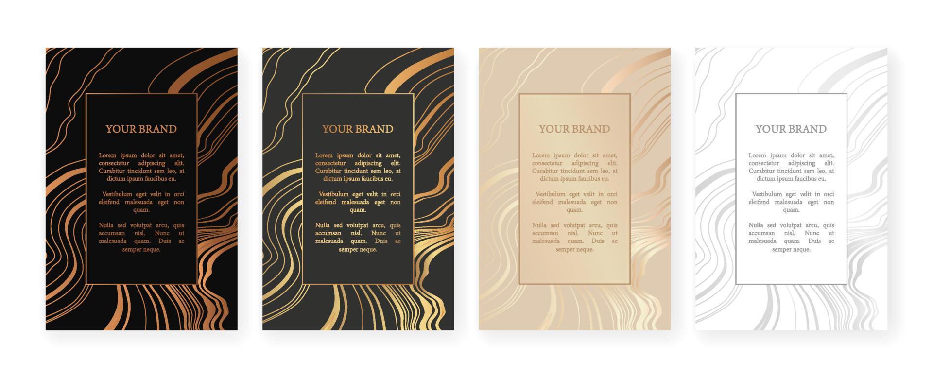Luxury premium cover design set. Abstract background with gold line pattern. Royal vector template for premium menu, elite sale, luxe invite template, luxury voucher.