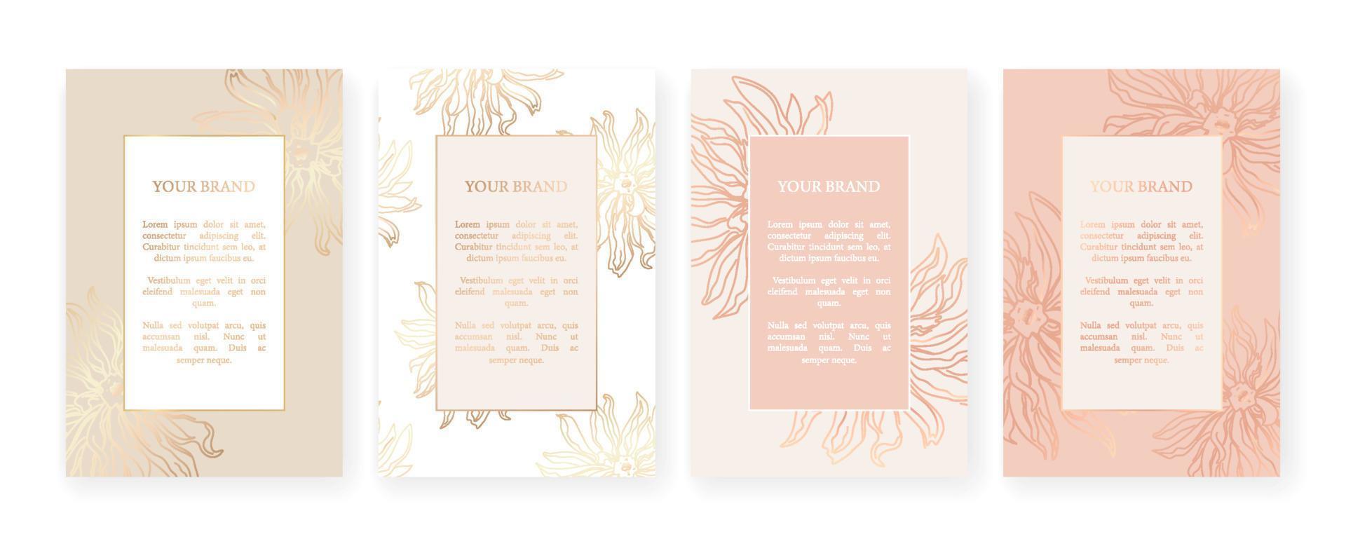 Luxury banner in light colors, frame design set with gold flower pattern. Luxury premium background pattern for menu, elite sale, luxe invite template, luxury voucher. vector
