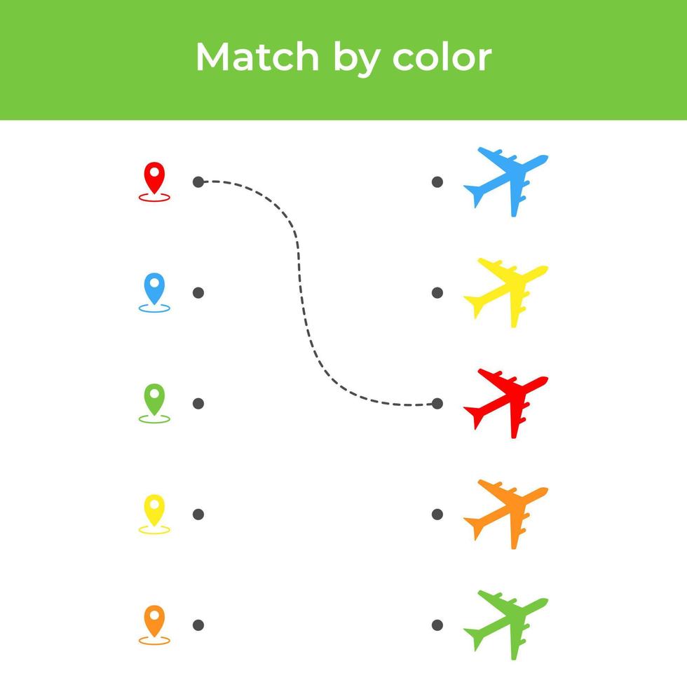 Educational children's game. Match by color. Activity for preschool children and toddlers. Illustration of an airplane vector