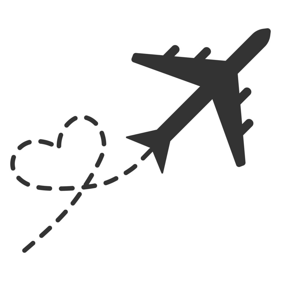 ruta de avión corazones punteados. icono de vector ruta de avión corazones punteados.