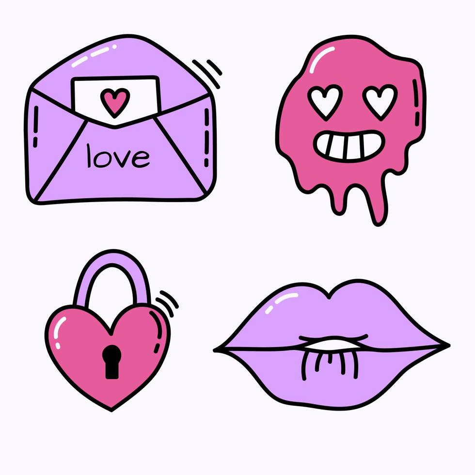 Big Set Of Random Stickers Elements Like Flower Heart Crown Cloud Lips Mail  Diamond Eyes Hand Drawn Vector Cute Fashionable Patches Doodle Pop Art  Sketch Badges And Pins Stock Illustration - Download