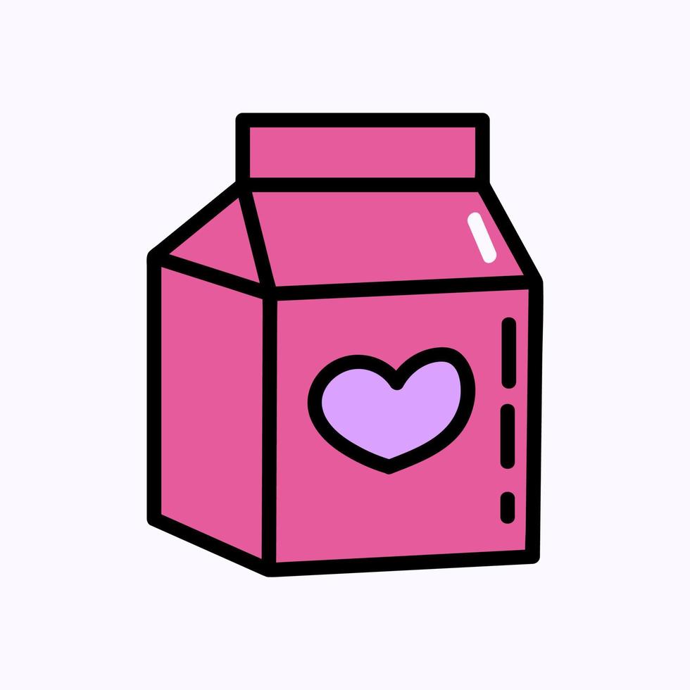 Box of juice with heart. Hand drawn doodle Valentine's Day illustration. Love and romantic cute icon.  Single element vector