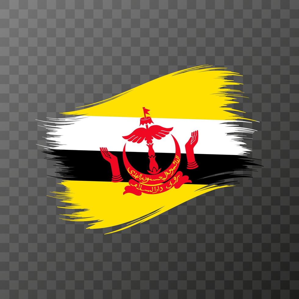 Brunei national flag. Grunge brush stroke. Vector illustration on transparent background.