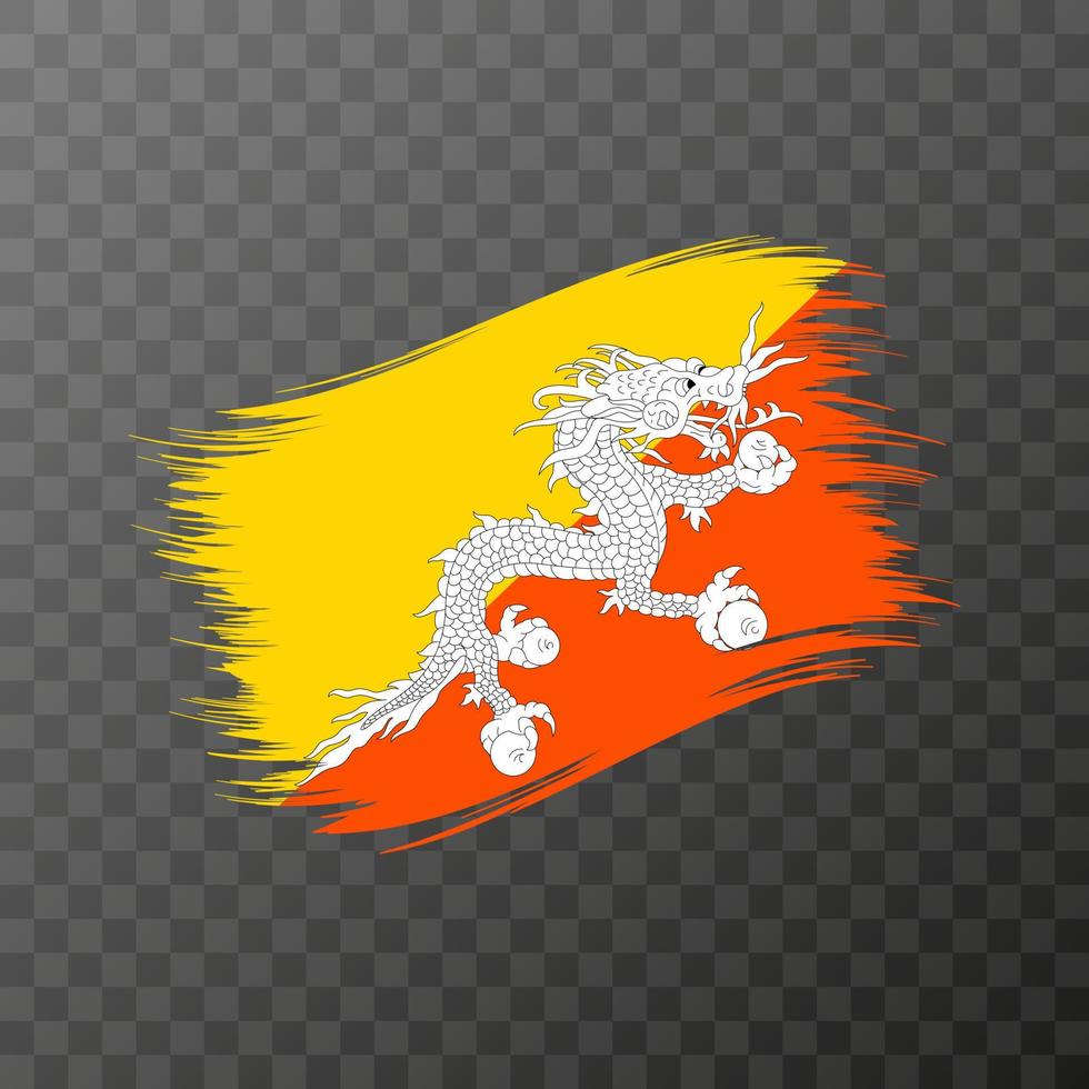 Bhutan national flag. Grunge brush stroke. Vector illustration on transparent background.