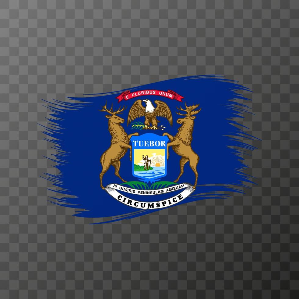 Michigan state flag in brush style on transparent background. Vector illustration.