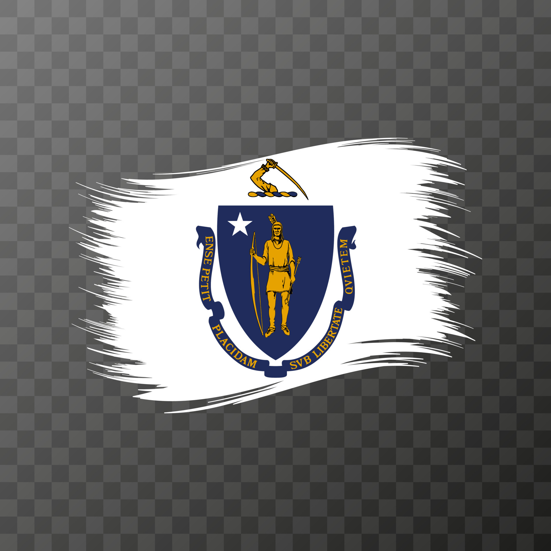 Massachusetts state flag in brush style on transparent background