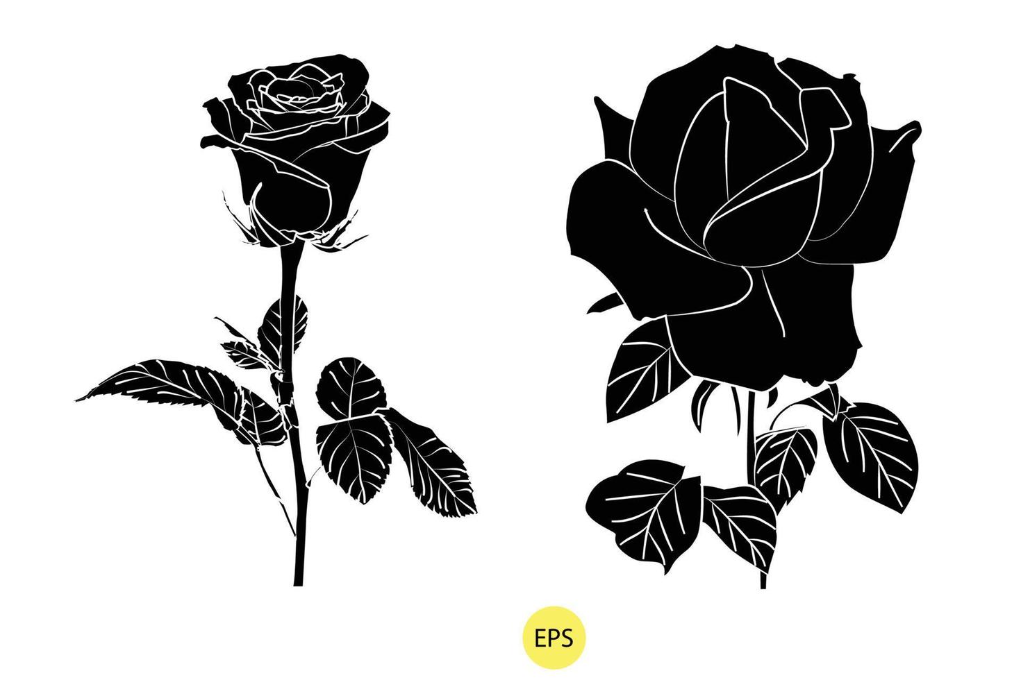 Set of Black Decorative Rose silhouettes, vector black silhouettes of flowers isolated on a white background