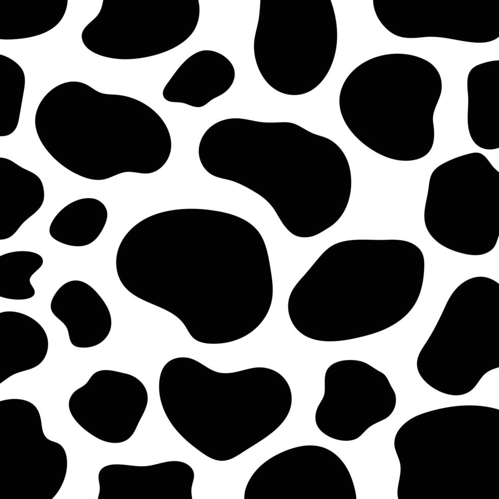 patrón de impresión de vaca negra vectorial animal sin costuras. resumen de piel de vaca para imprimir, cortar y manualidades ideal para tazas, pegatinas, plantillas, web, portada. pegatinas de pared, decoración del hogar y más. vector