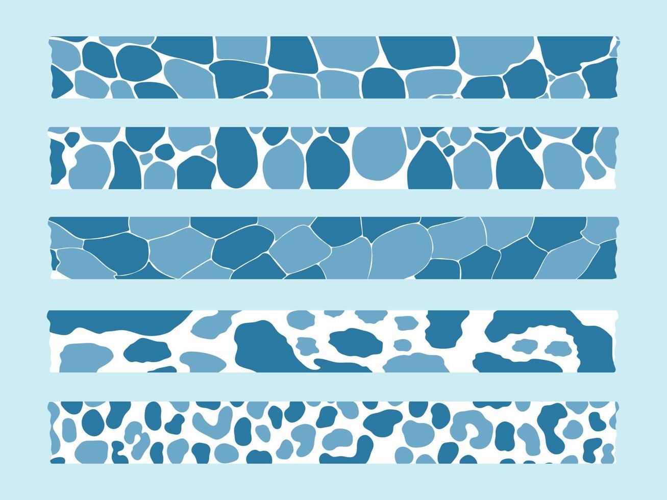 Set of a decorative washi tape. Vector illustration of blue pattern washi tape.