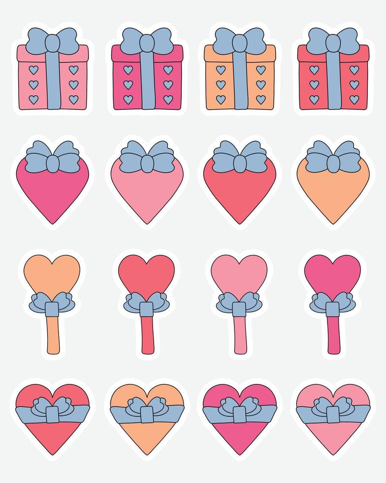 colección de pegatinas del día de san valentín. pegatinas de diario de viñetas, planificador, diseño de pegatinas de álbumes de recortes. vector