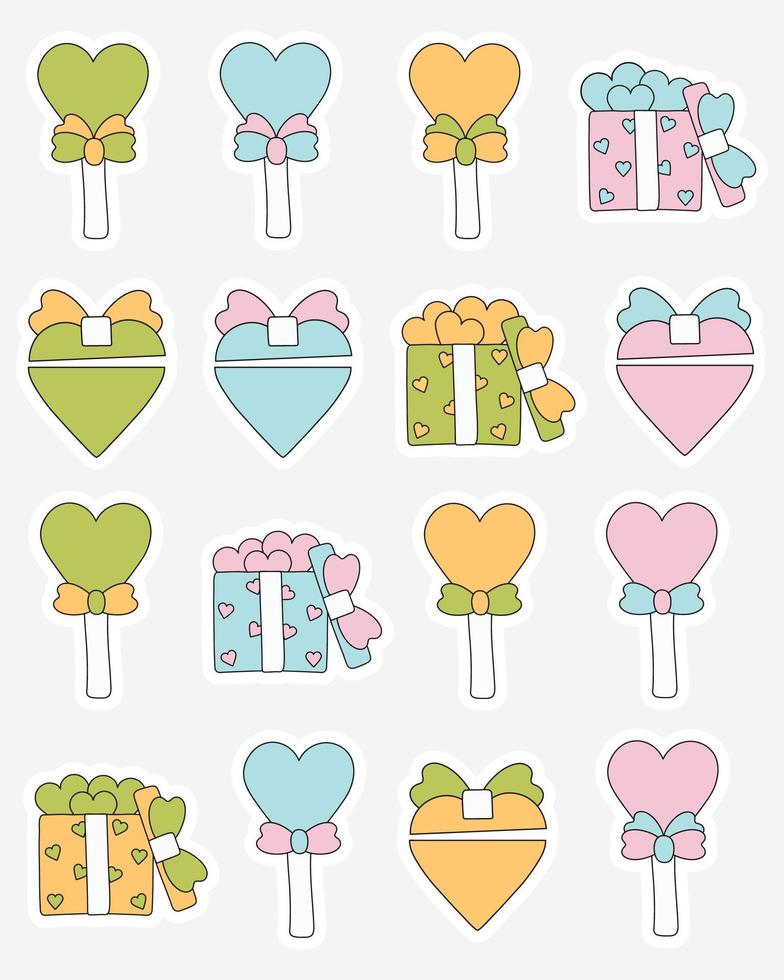 Collection of Valentine Day stickers. Bullet journal stickers, planner, scrapbook stickers design. vector