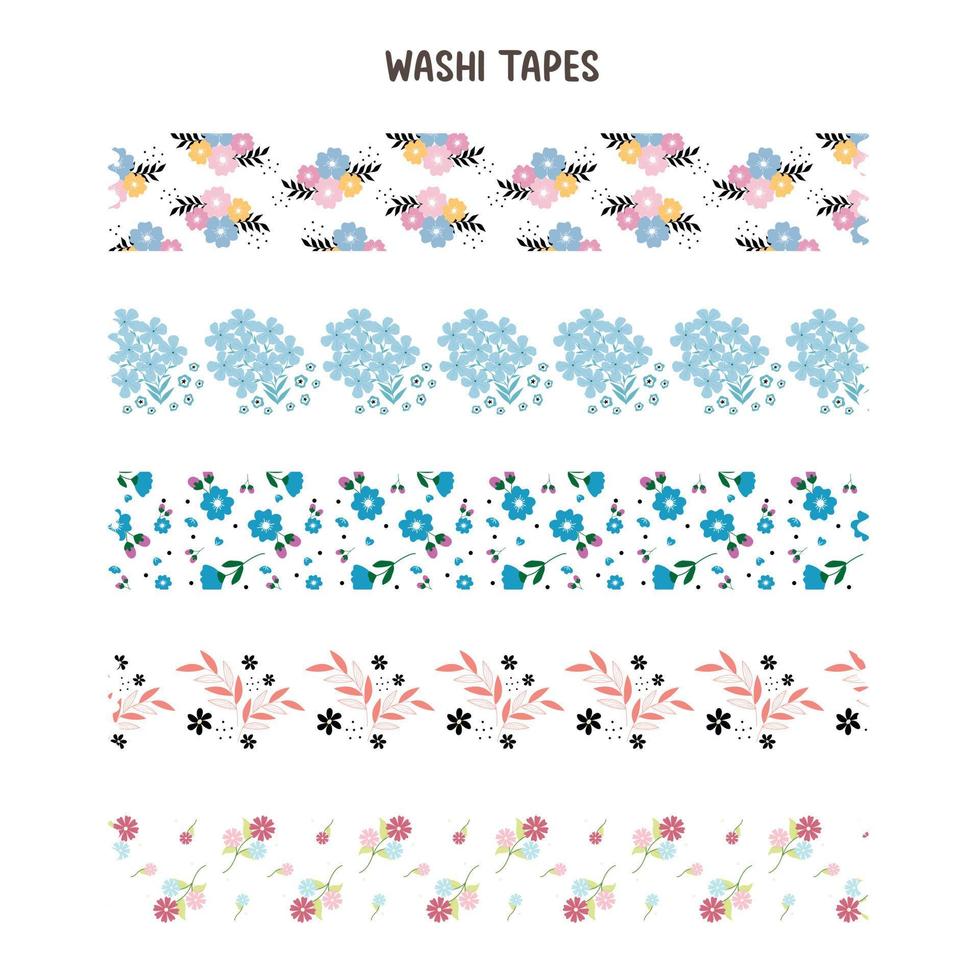 juego de washi tape decorativo. ilustración vectorial de cinta washi de patrón azul. vector