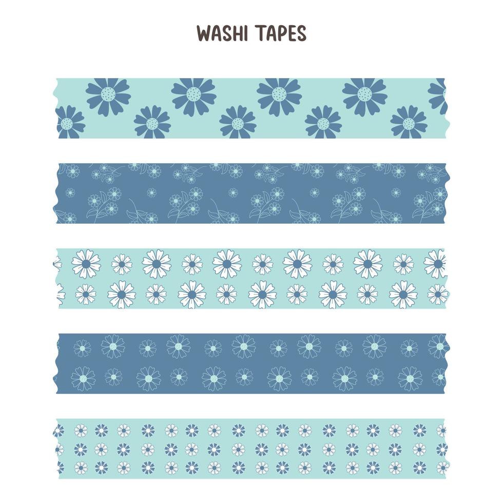 Set of a decorative washi tape. Vector illustration of blue pattern washi tape.