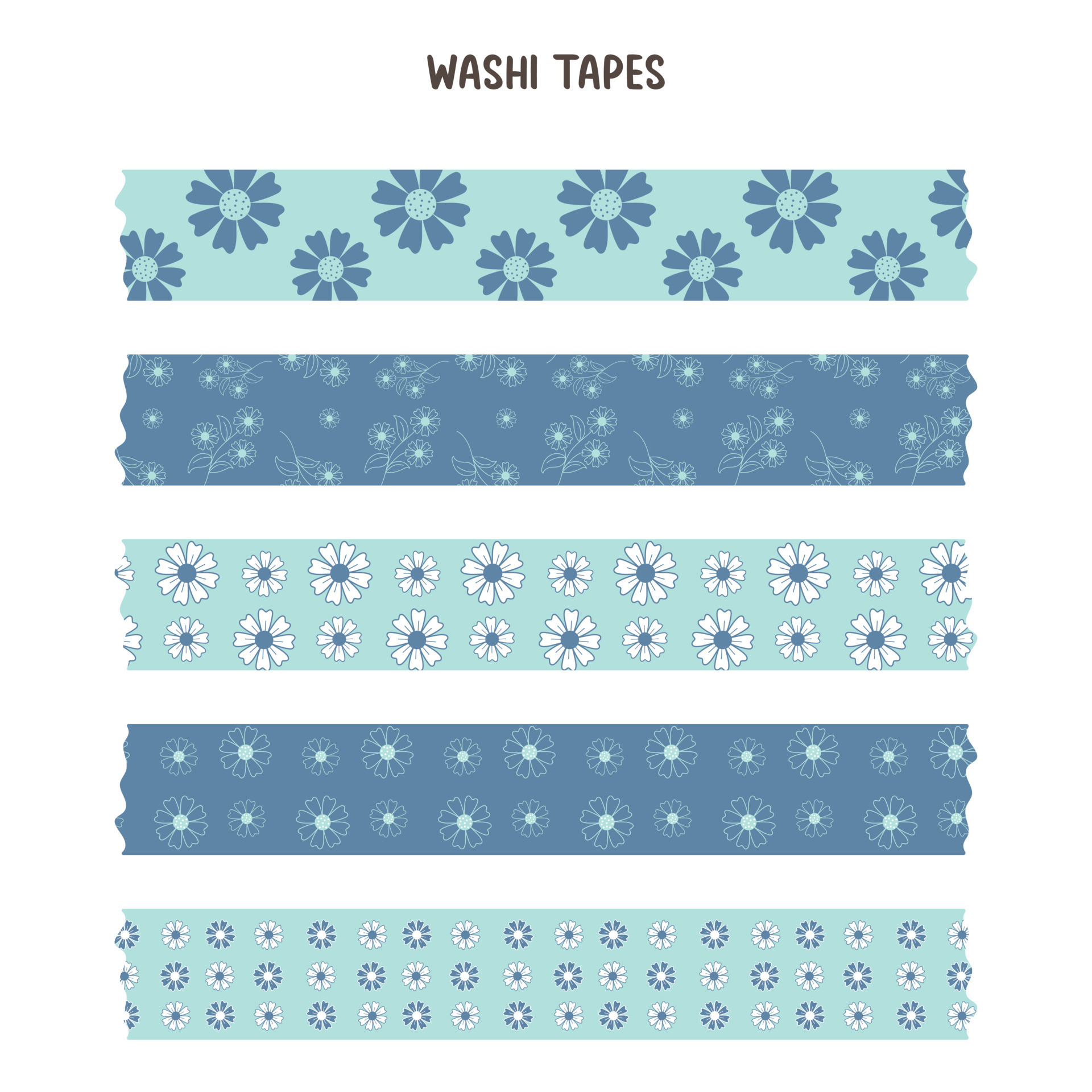 Set of a decorative washi tape. Vector illustration of blue