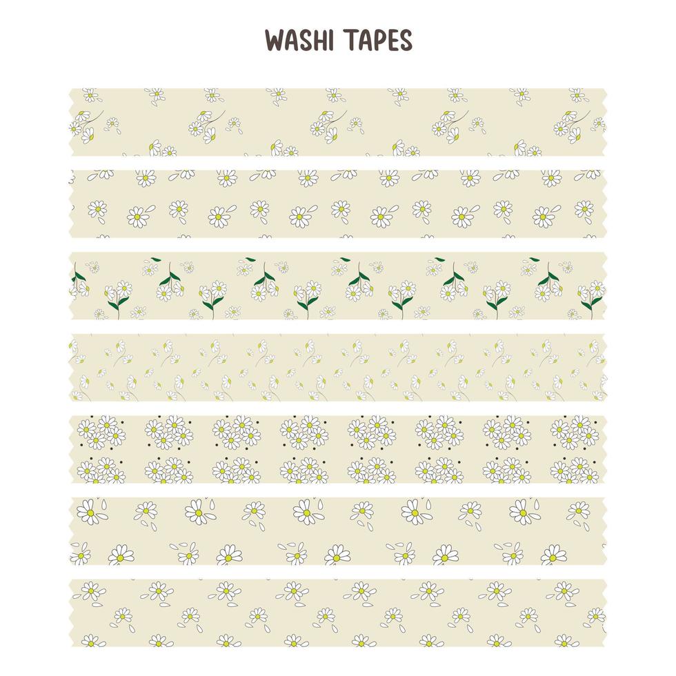 juego de washi tape decorativo. ilustración vectorial de cinta washi de patrón azul. vector