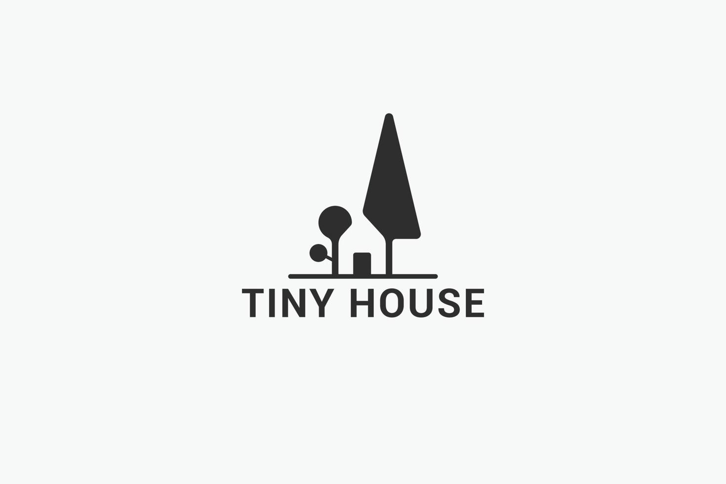 tiny house logo with a combination of a simple tiny house and trees vector