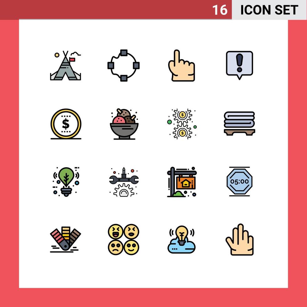 Universal Icon Symbols Group of 16 Modern Flat Color Filled Lines of birthday money hand finance error message Editable Creative Vector Design Elements