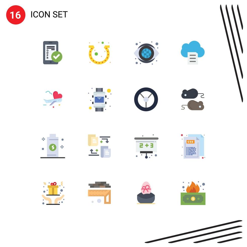 16 Flat Color concept for Websites Mobile and Apps fly data horseshoe cloud look Editable Pack of Creative Vector Design Elements