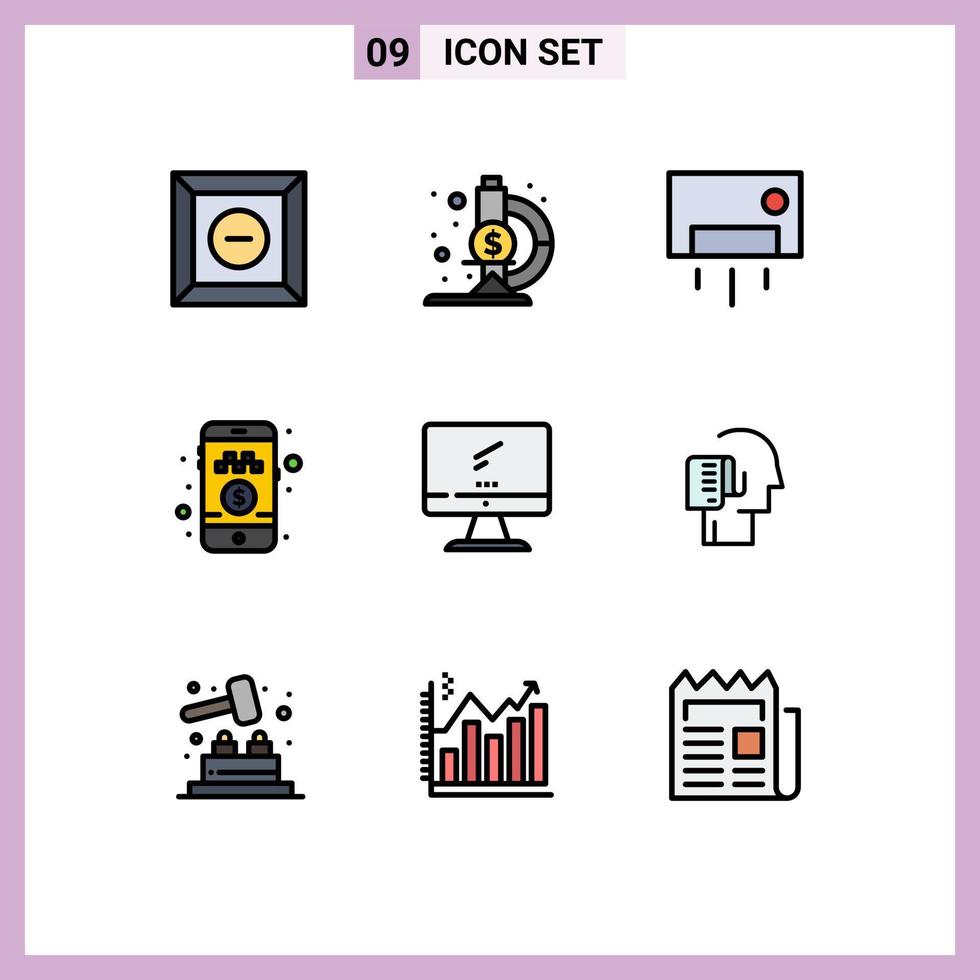 Modern Set of 9 Filledline Flat Colors and symbols such as device computer home ride pay cash Editable Vector Design Elements