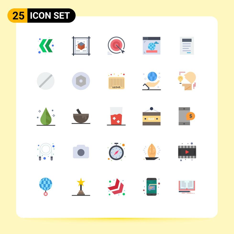 Pictogram Set of 25 Simple Flat Colors of study book goal web browser Editable Vector Design Elements