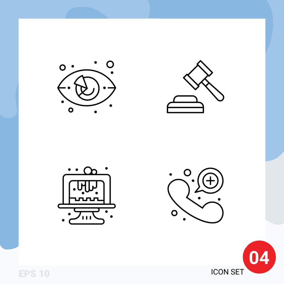Universal Icon Symbols Group of 4 Modern Filledline Flat Colors of chart birthday market watch judge dessert Editable Vector Design Elements